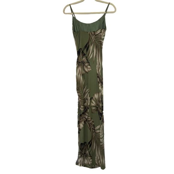 Windsor M Green Tropical Palm Leaf Floral Side Tie Ruched Fitted Maxi Dress - Picture 4 of 7